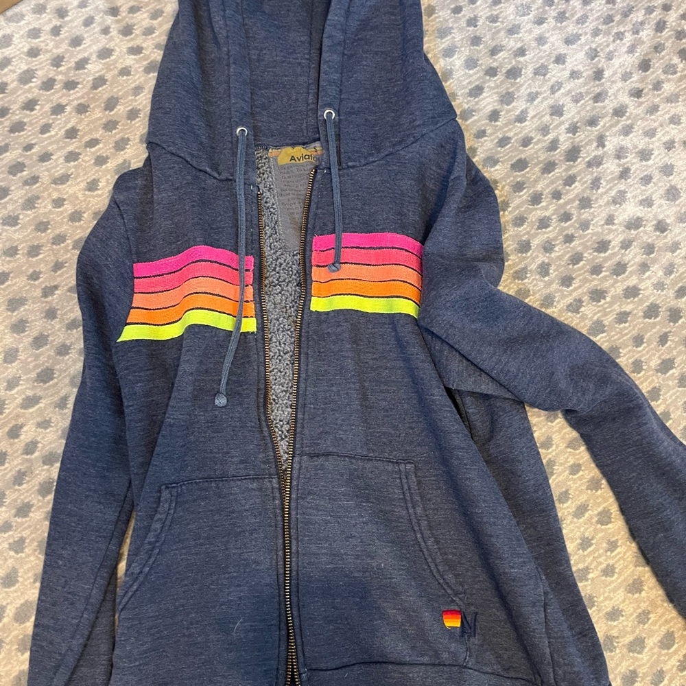 Aviator Nation Hoodie with Rainbow Stripes